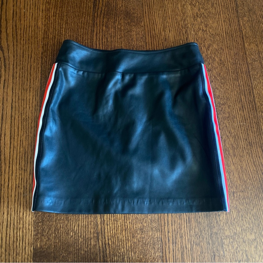 Black Leather Skirt with Red and White Stripes